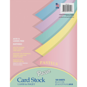 Pastel Card Stock, 5 Assorted Colors, 8-1/2" x 11", 100 Sheets