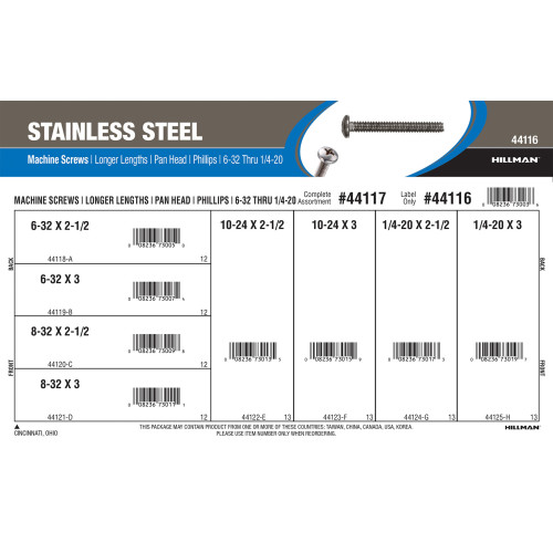 Stainless Steel Phillips Pan-Head Long Length Machine Screws Assortment (#6-32 thru 1/4