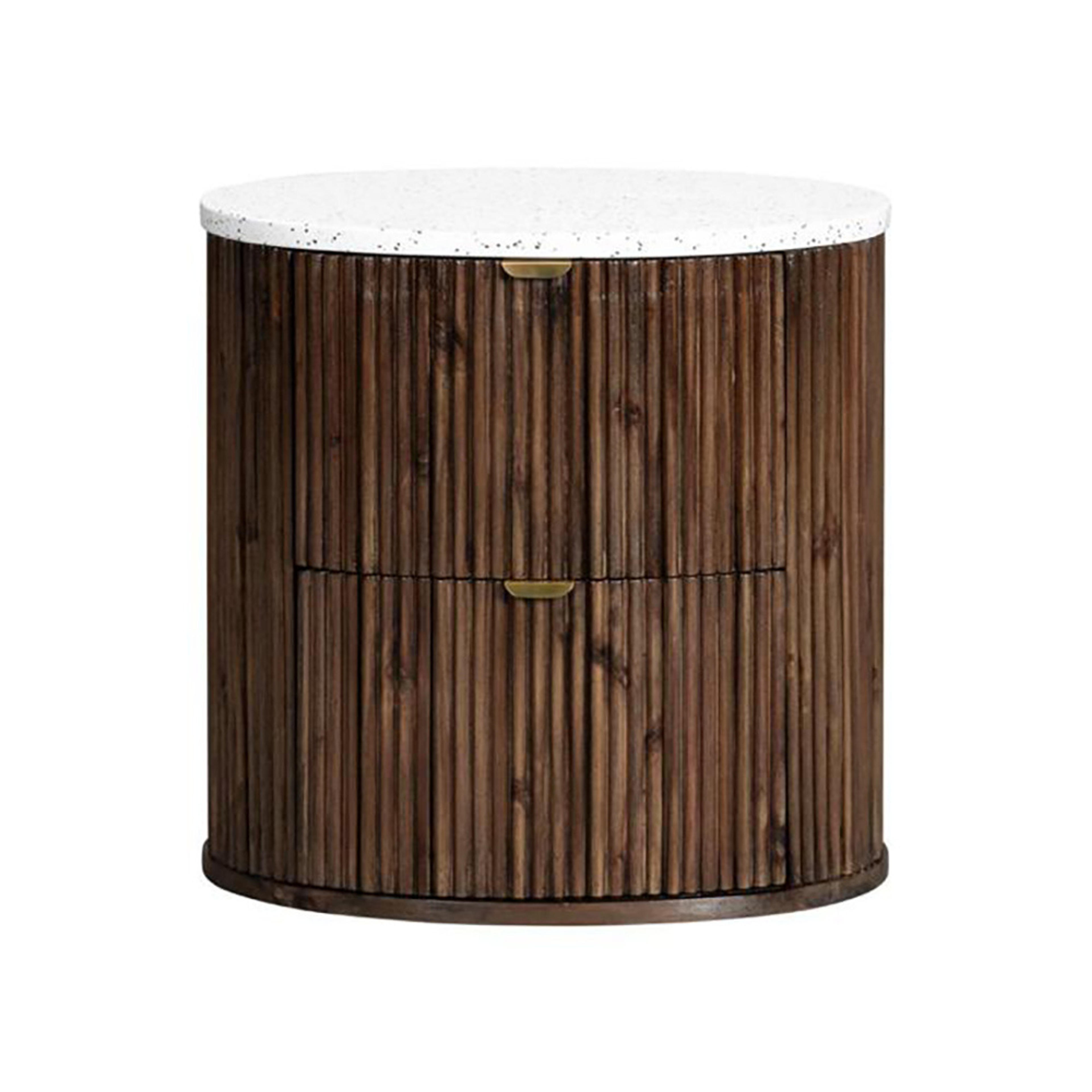 Product image of the  Razzo Bedside Table (2 Drawer), Madera Oak from Forty Winks