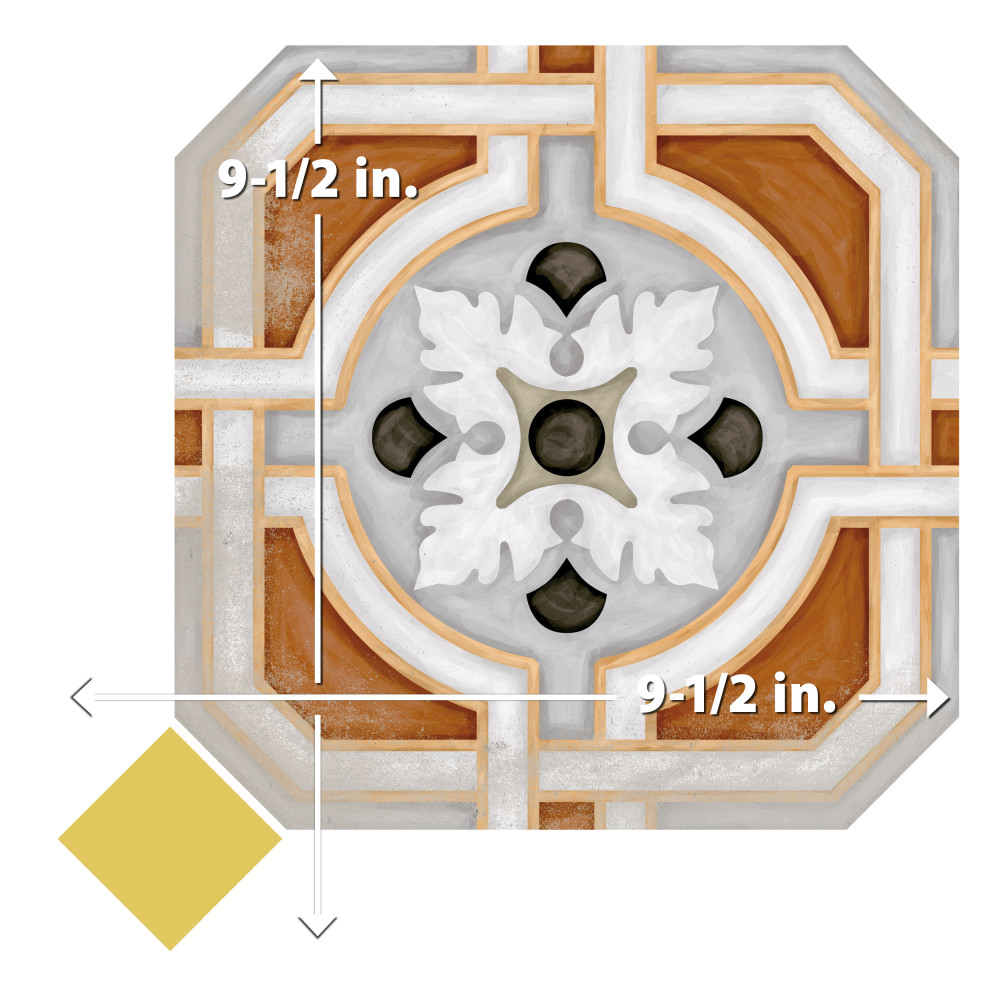 Vaudeville Octagon Deco Zimmer with Taco Lima 7-7/8 in. x 7-7/8 in. Porcelain Floor and Wall Tile