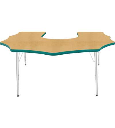 Creative Colors® Activity Table, Scalloped Horseshoe, 60" x 66", Maple Top Color, Teal Edge Color, Standard Leg Height, Platinum