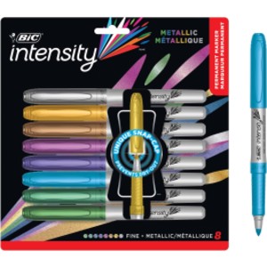 Intensity Metallic Permanent Markers, Fine Point, Assorted Metallic, 8 Count