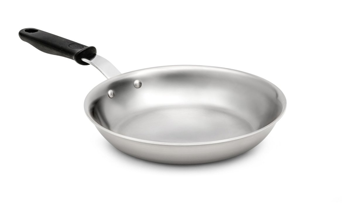 7-inch Tribute 3-ply fry pan with natural finish and silicone handle