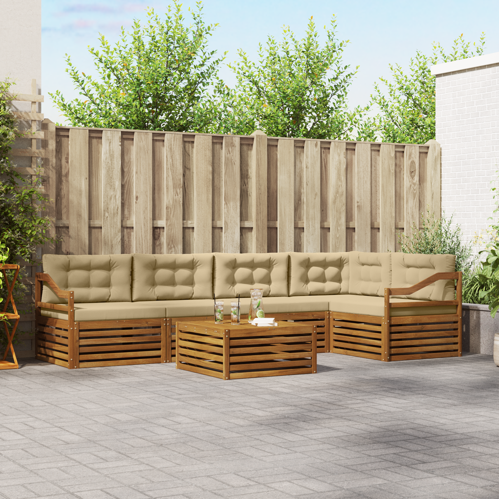 vidaXL Outdoor-Sofagarnitur mit Kissen 6 pcs Natur und Beige – Bild 3