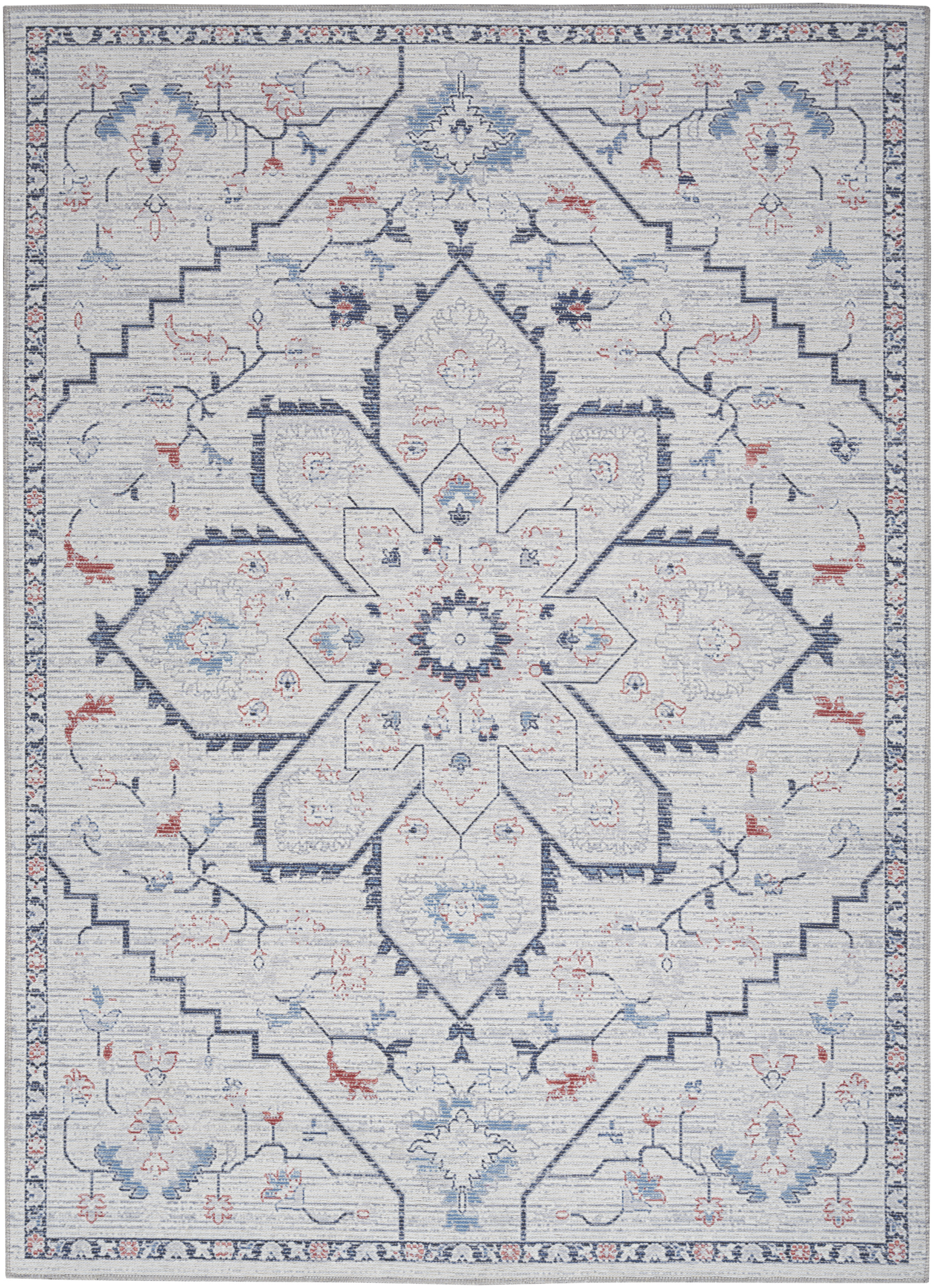 Nourison New Concept Washables 5'3" x 7'3" Ivory Blue Farmhouse Indoor Rug