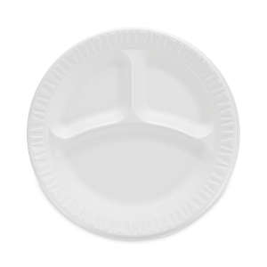 Dart, Concorde Non-Laminated Foam Plate, 3-Compartment Plate, 9" dia, White