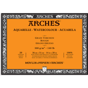 Aquarelle Watercolor Paper Block, Rough, Natural White, 140lb/300gsm, 20 Sheet, 14x20 inch, 1 Count