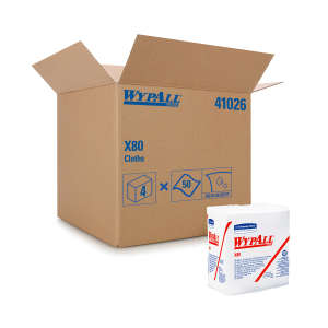 KIM41026, Kimberly Clark, WypAll  PowerClean X80 Heavy Duty, 1/4 Fold, 12.00"x12.50", Hydroentangled, Industrial Wipers, White