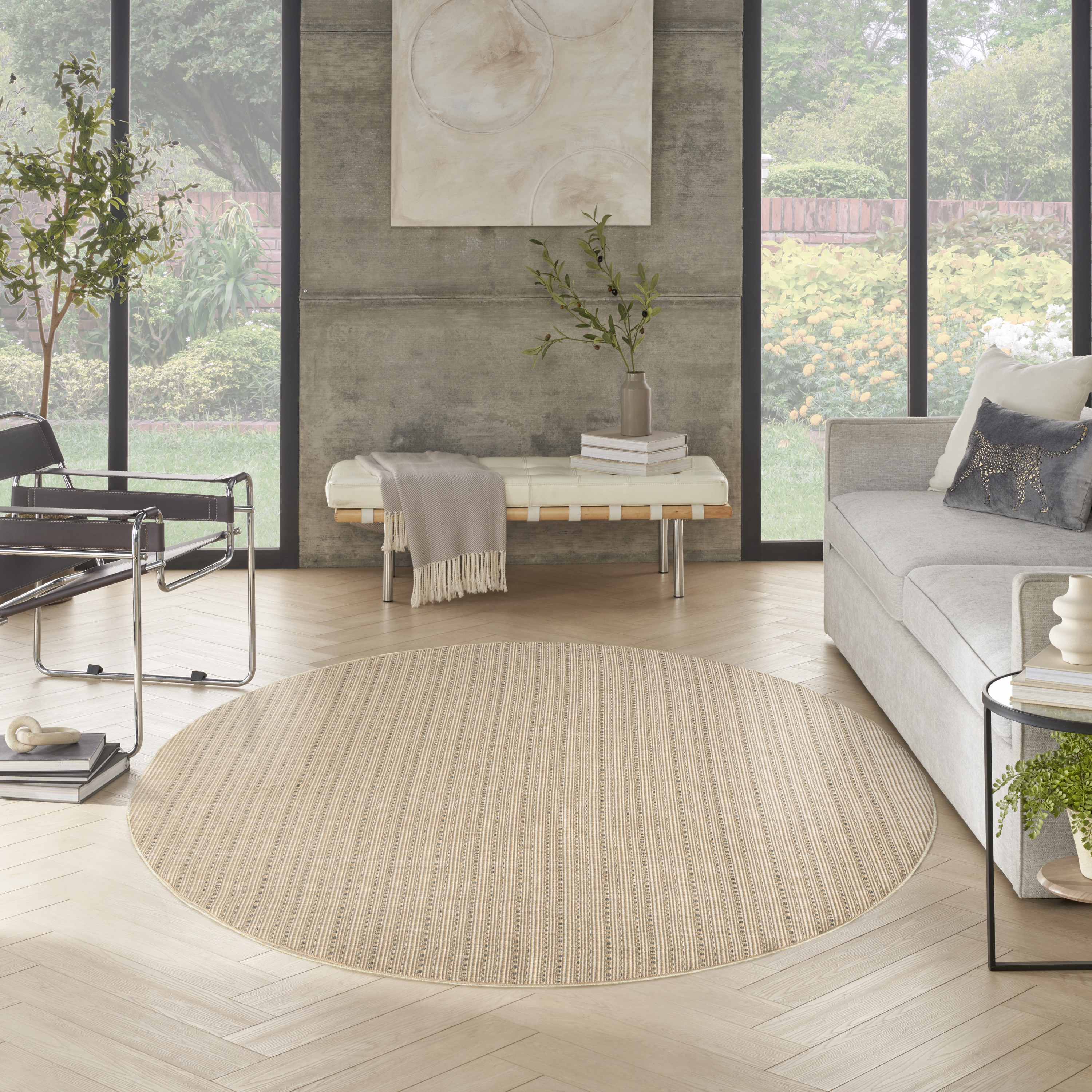 Nourison Tulum 8' x Round Taupe Outdoor Rug