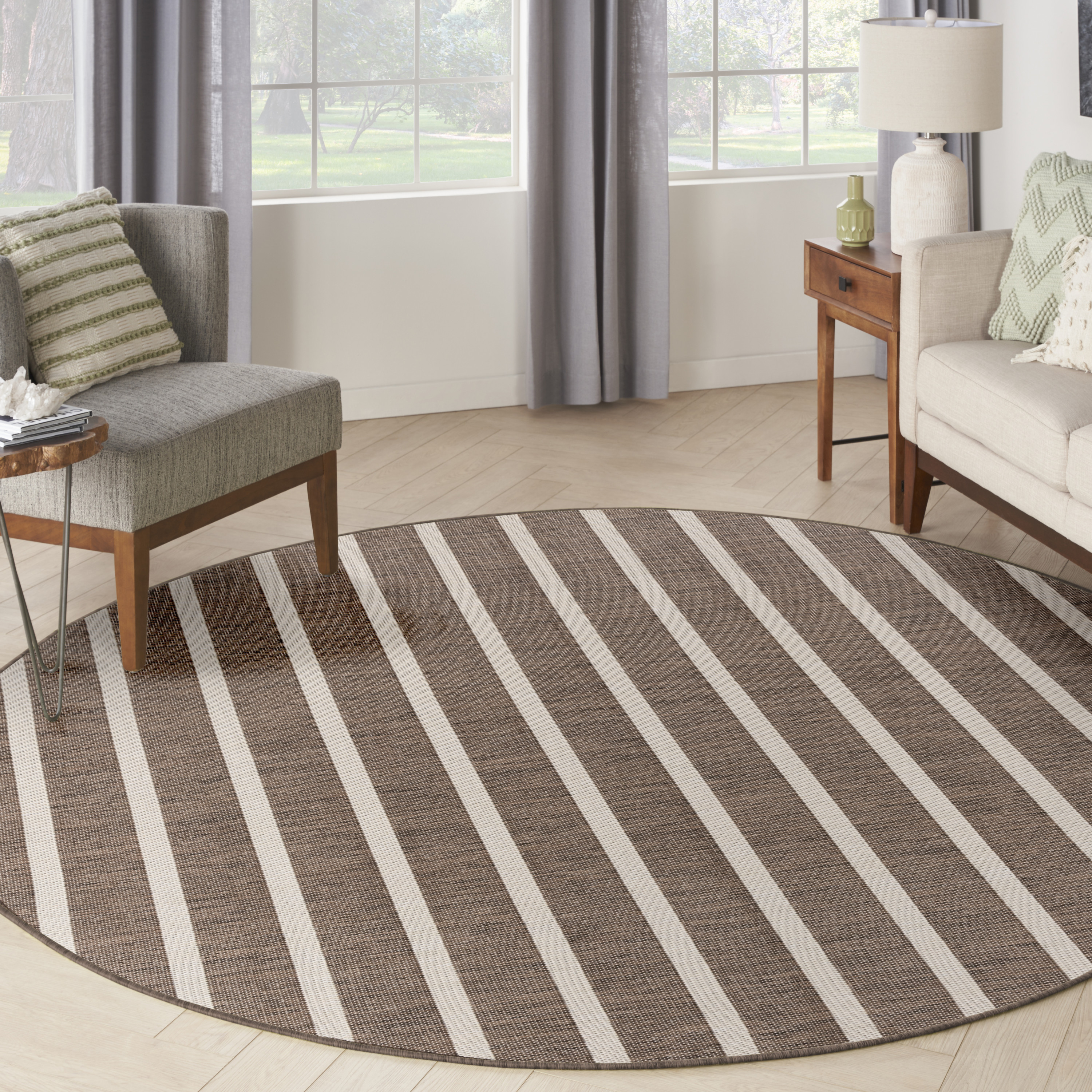 Nourison Positano 8' x Round Natural Ivory Modern Rug