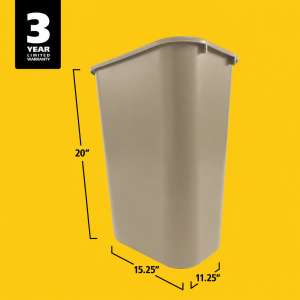RUB2957BG, Rubbermaid Commercial,  Rectangular Wastebasket, 10.25 gal, Plastic, Beige