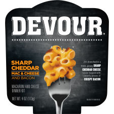 DEVOUR Sharp Cheddar Mac & Cheese with Bacon Dinner Kit, 4 oz Tray