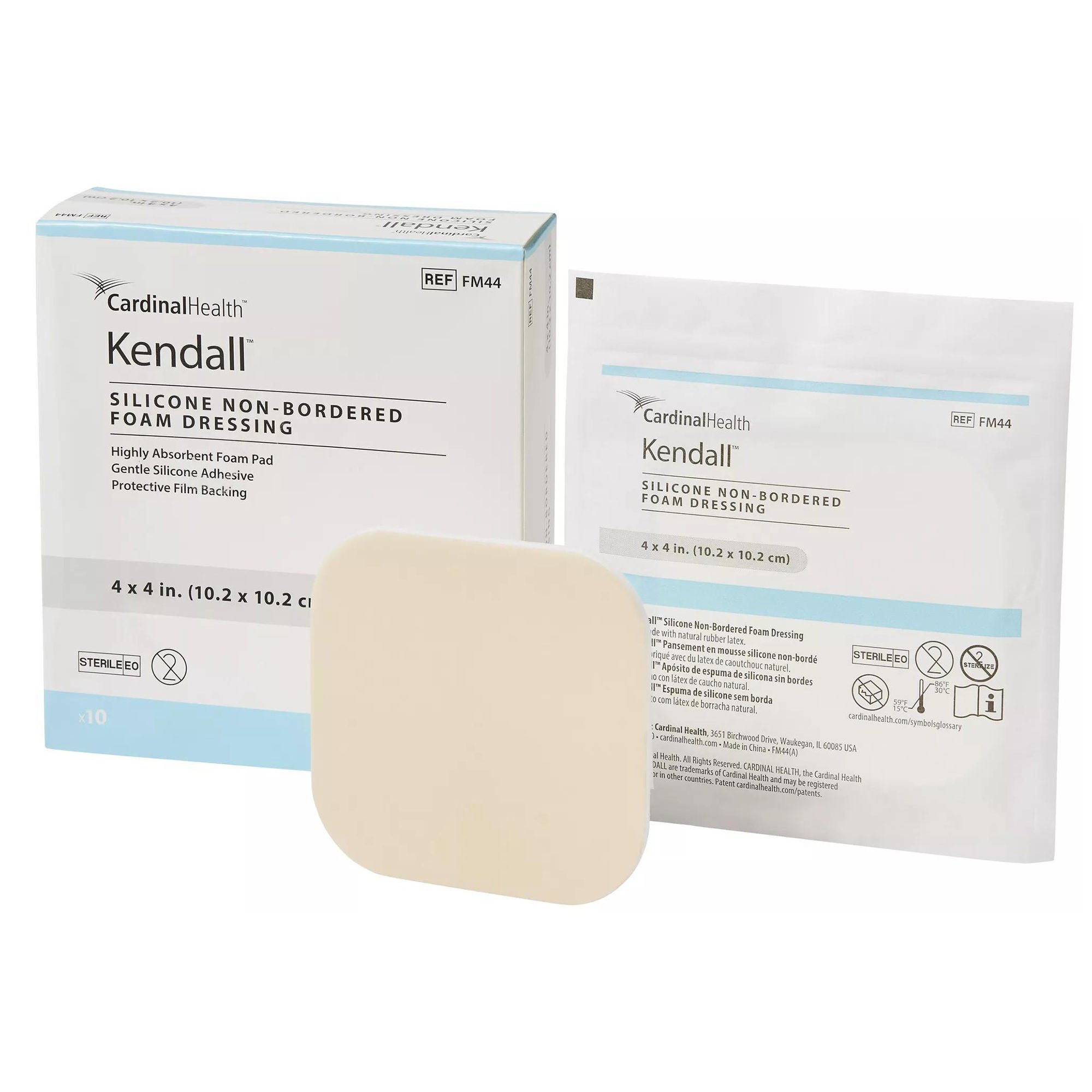 Cardinal DRESSING, SIL N/BORDER FM ADH STR 4"X4" (10/BX 5BX/CS)