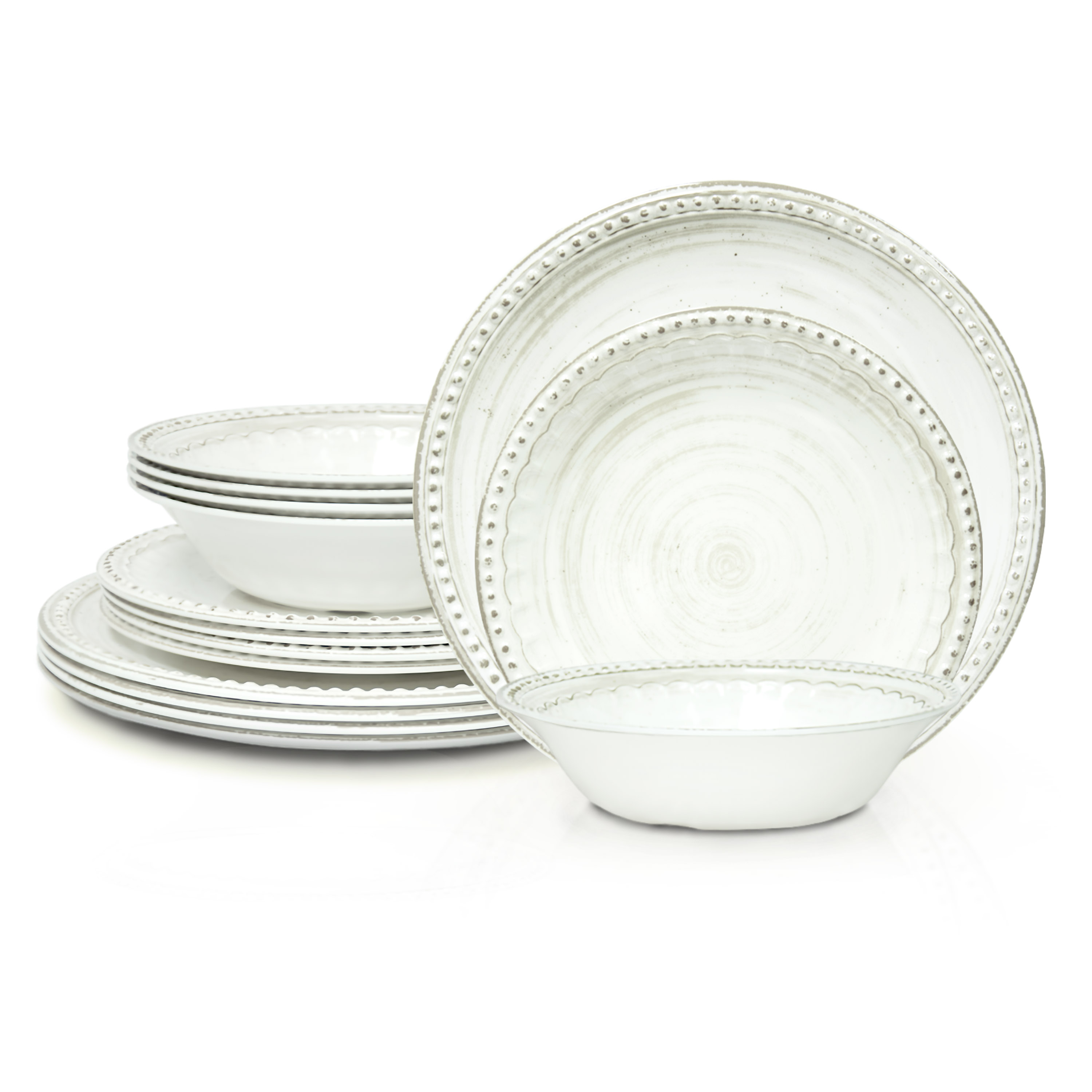 French Country Plate & Bowl Sets, White, 12-piece set image