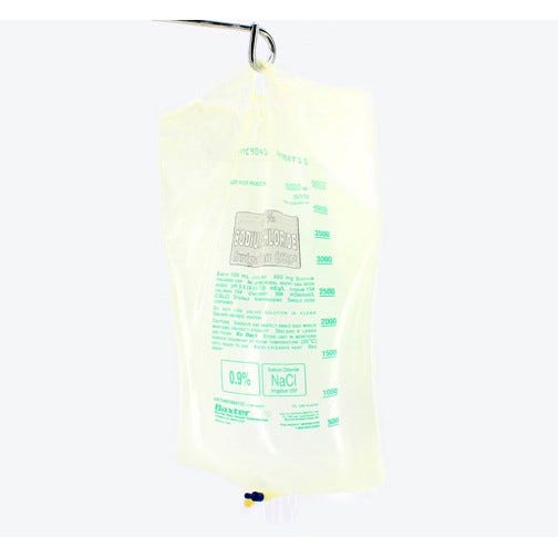 Sodium Chloride 0.9% 5000ml Plastic Bag for Irrigation - 2/Case