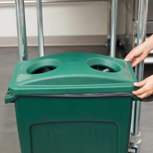 Rubbermaid Commercial, Slim Jim, Recycling Station Bottle/Can Top, Rectangle, Resin, 23 gal, Green, Receptacle Lid