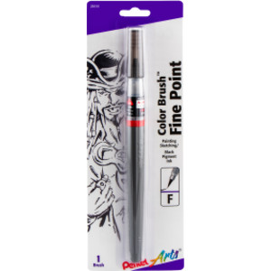 Color Brush with Pigment Ink, Fine Tip, Black, 1-Pack