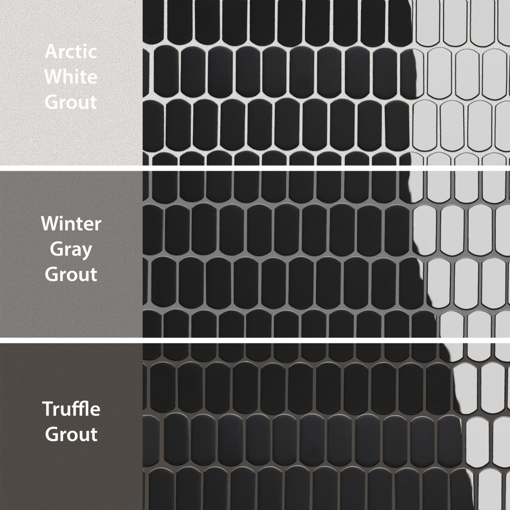 Hudson Capsule Glossy Black 12-1/4 in. x 13-1/8 in. Porcelain Mosaic Tile