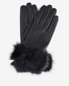 Faux-Fur Trimmed Leather Gloves Classic Black