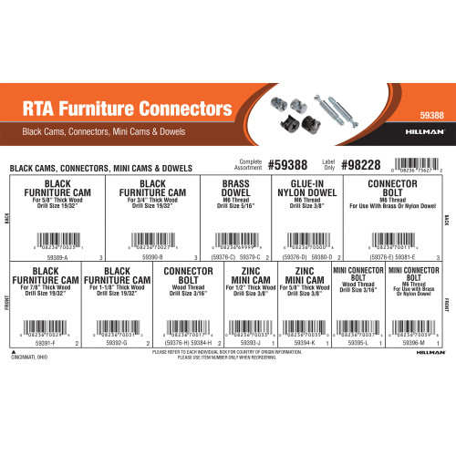 RTA Furniture Connectors Assortment (Black Cams, Connectors, Mini Cams & Dowels)