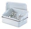Perforated drain box in gray for silverware soak system