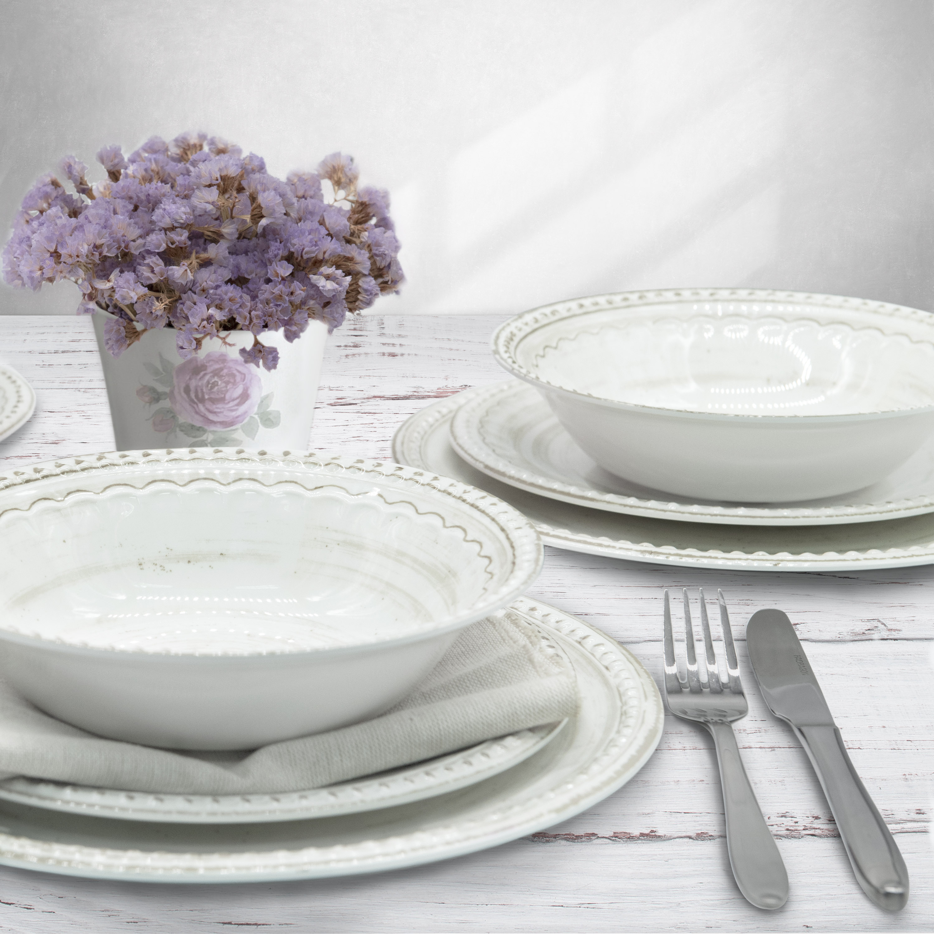 French Country Plate & Bowl Sets, White, 12-piece set