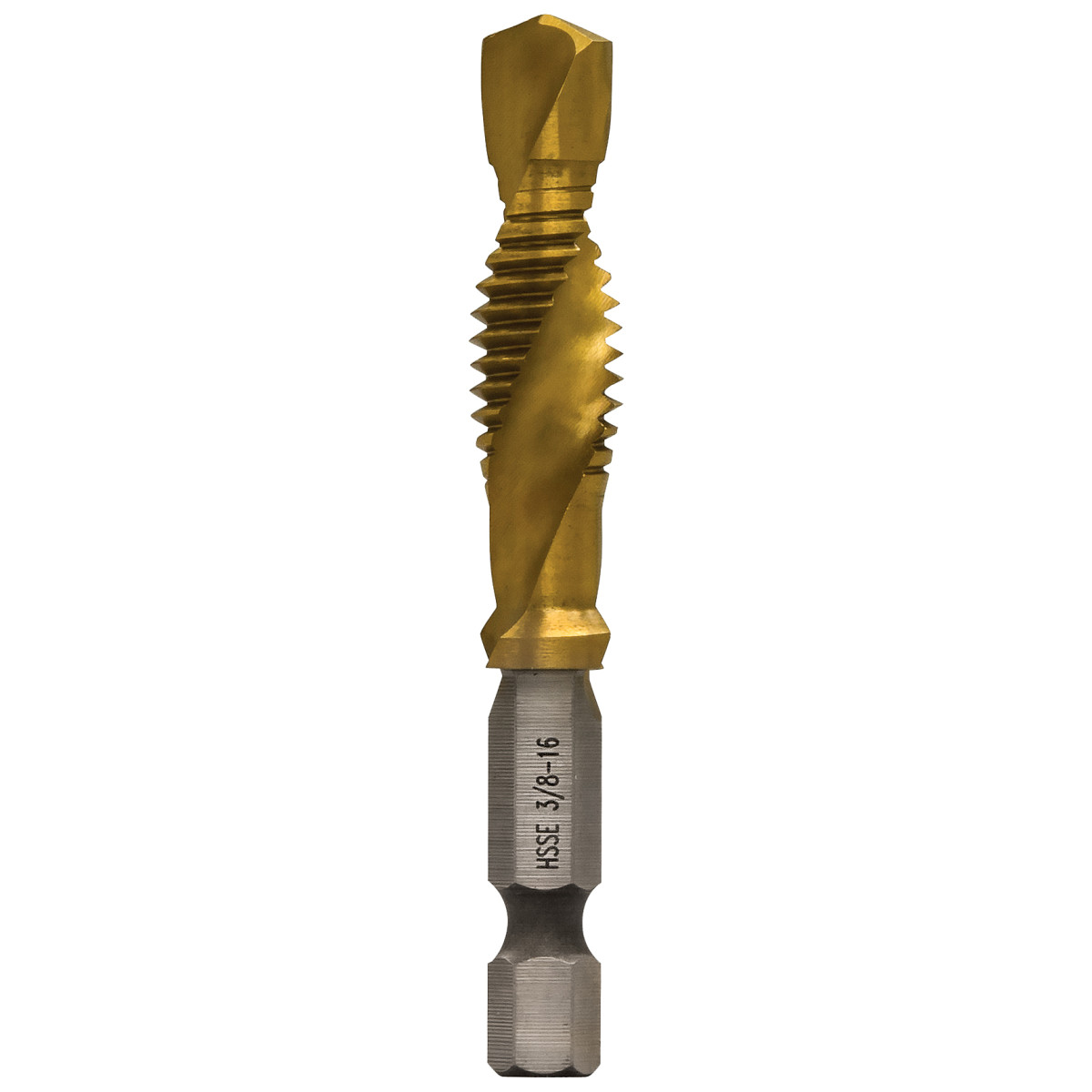 3/8-16 Split-point tip resists walking and penetrates material faster. Strong, high-speed steel provides superior resistance to heat and abrasion. Titanium Nitride coating ensures that the bits run cooler, drill faster, and last longer. Optimized core for significantly reduced torque on the user and extended tool life. Designed to drill in up to 1/4