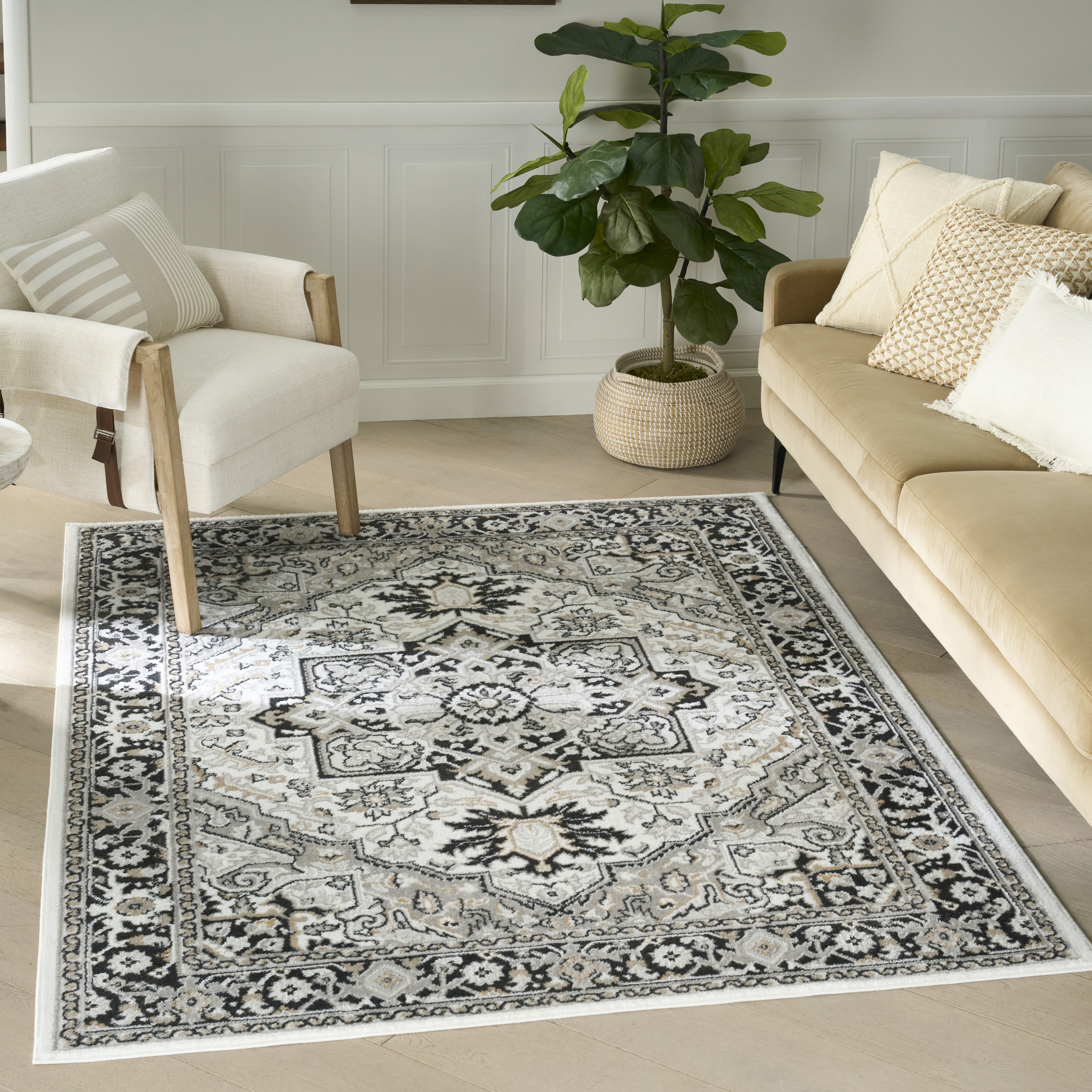 Nourison Dekor 5'3" x 7' Ivory Charcoal Vintage Indoor Rug