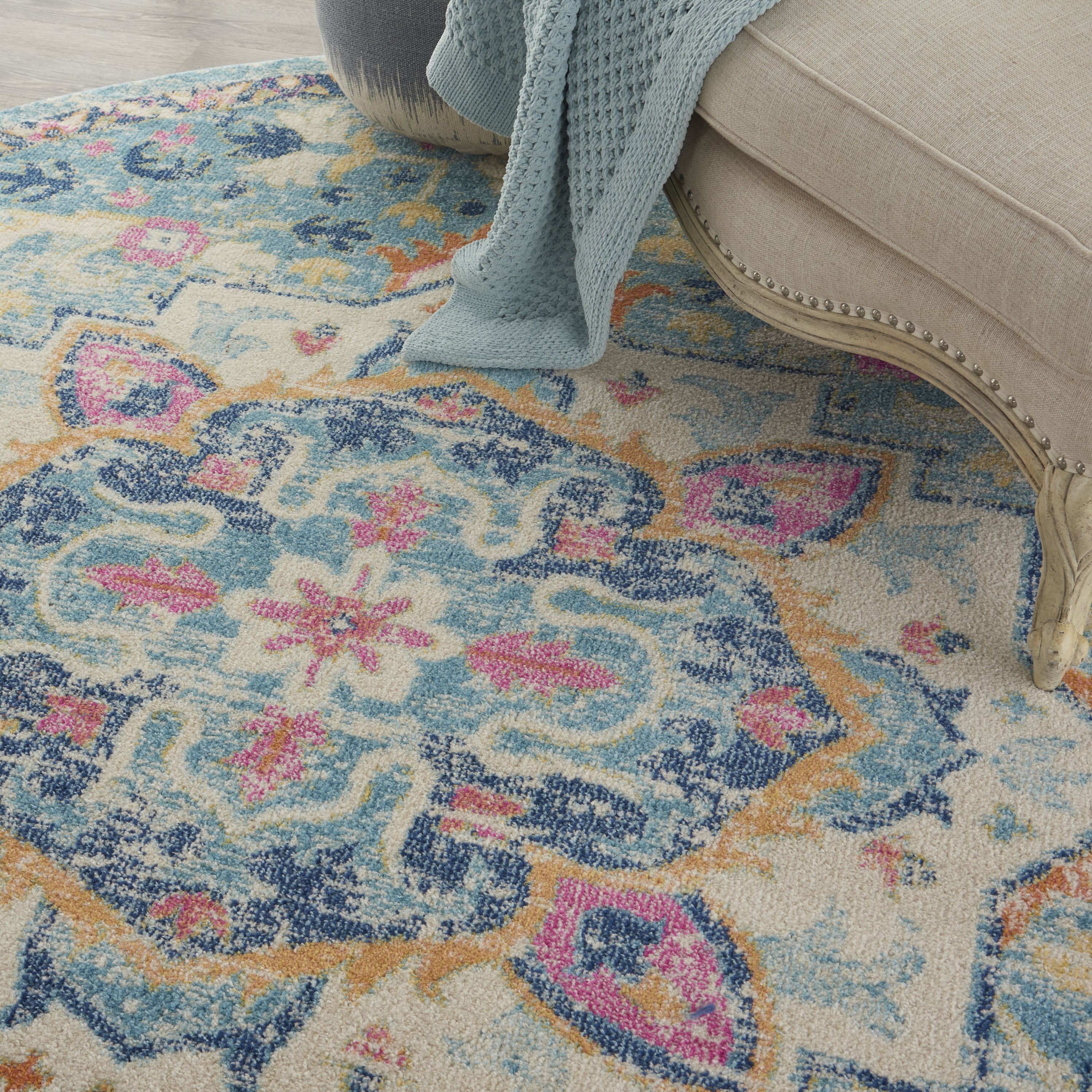 Nourison Passion 8' x Round Ivory Light Blue Bohemian Indoor Rug