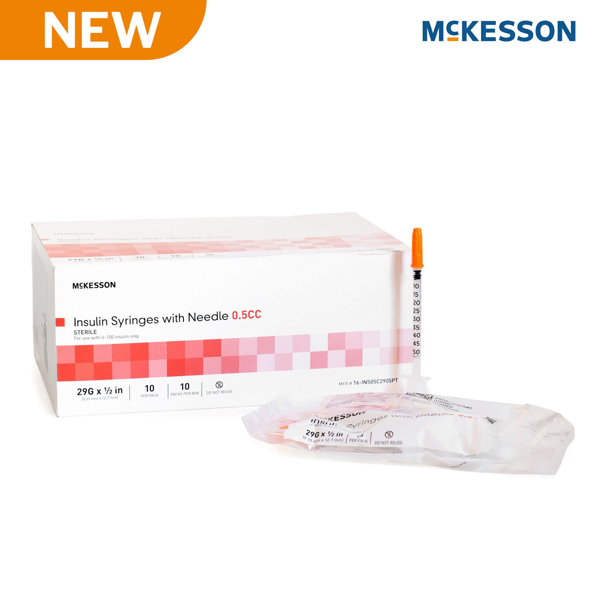 McKesson Brand SYRINGE, INSULIN 1/2CC 29GX1/2" (10EA/BG 10BG/BX 20BX/CS)