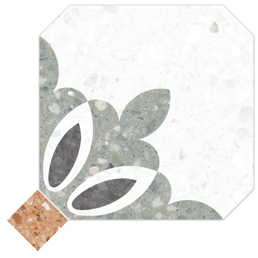 Riviera Octagon Verde with Taco Rojizo 7-7/8 in. x 7-7/8 in. Porcelain Floor and Wall Tile