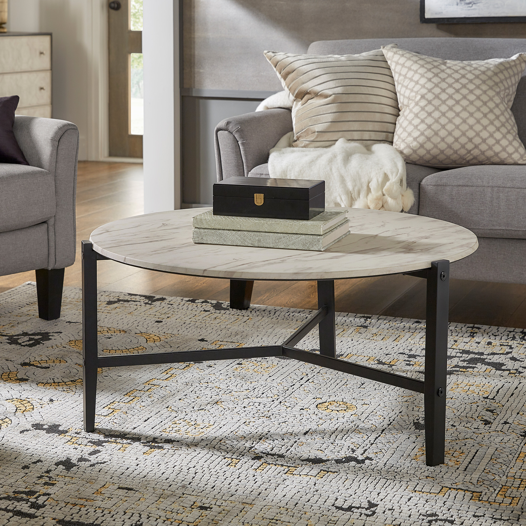Round White Faux Marble Tables