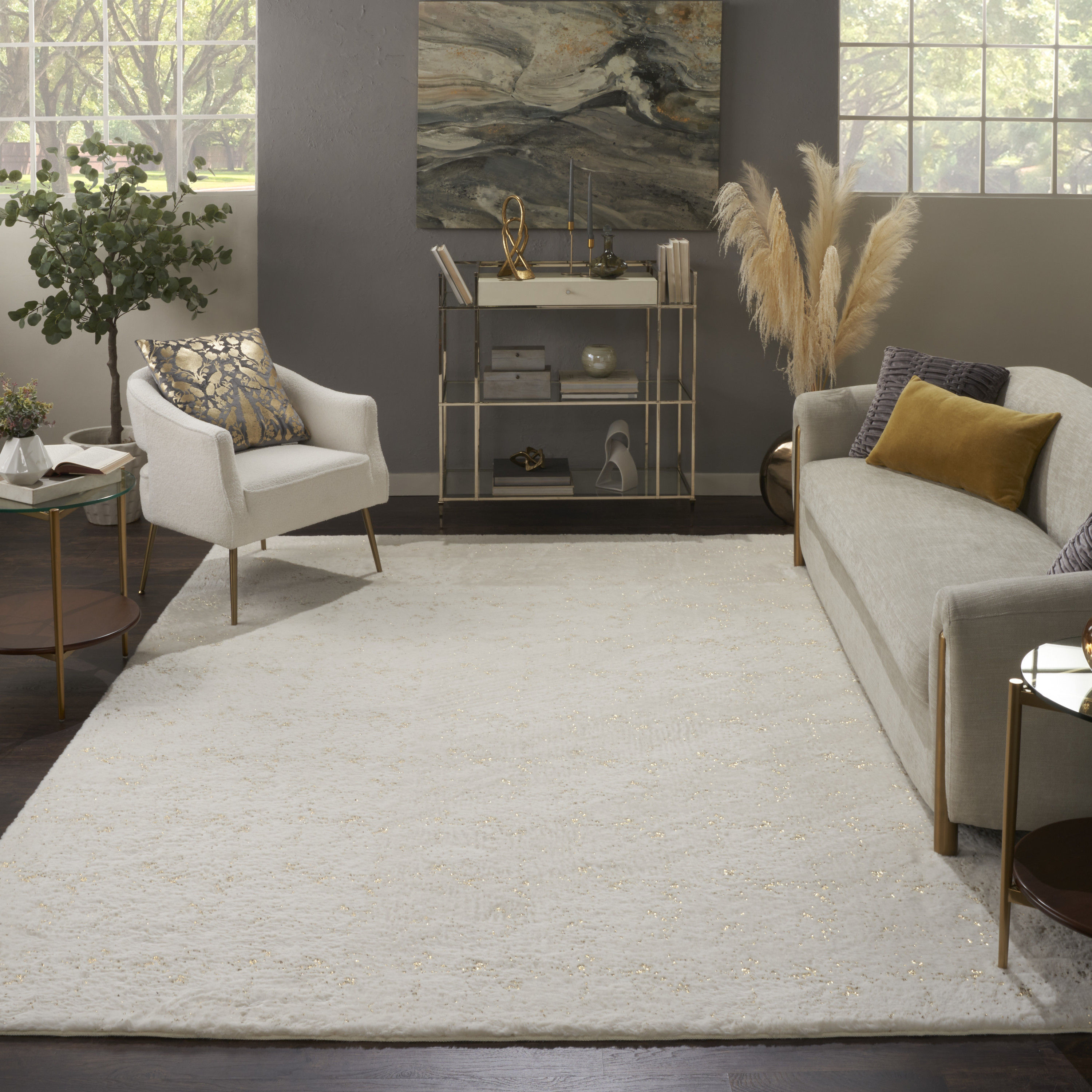 Nourison Cozy Shimmer 7'9" x 9'9" Ivory Gold Glam Indoor Rug