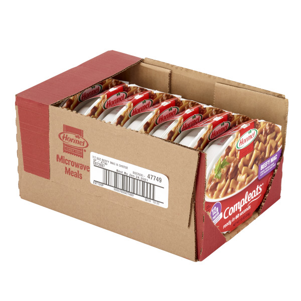 HORMEL(r) COMPLEATS(r) Beefy Mac and Cheesee 7/7.5OZ . C1RM - Front Right Open Case (Hi Res)