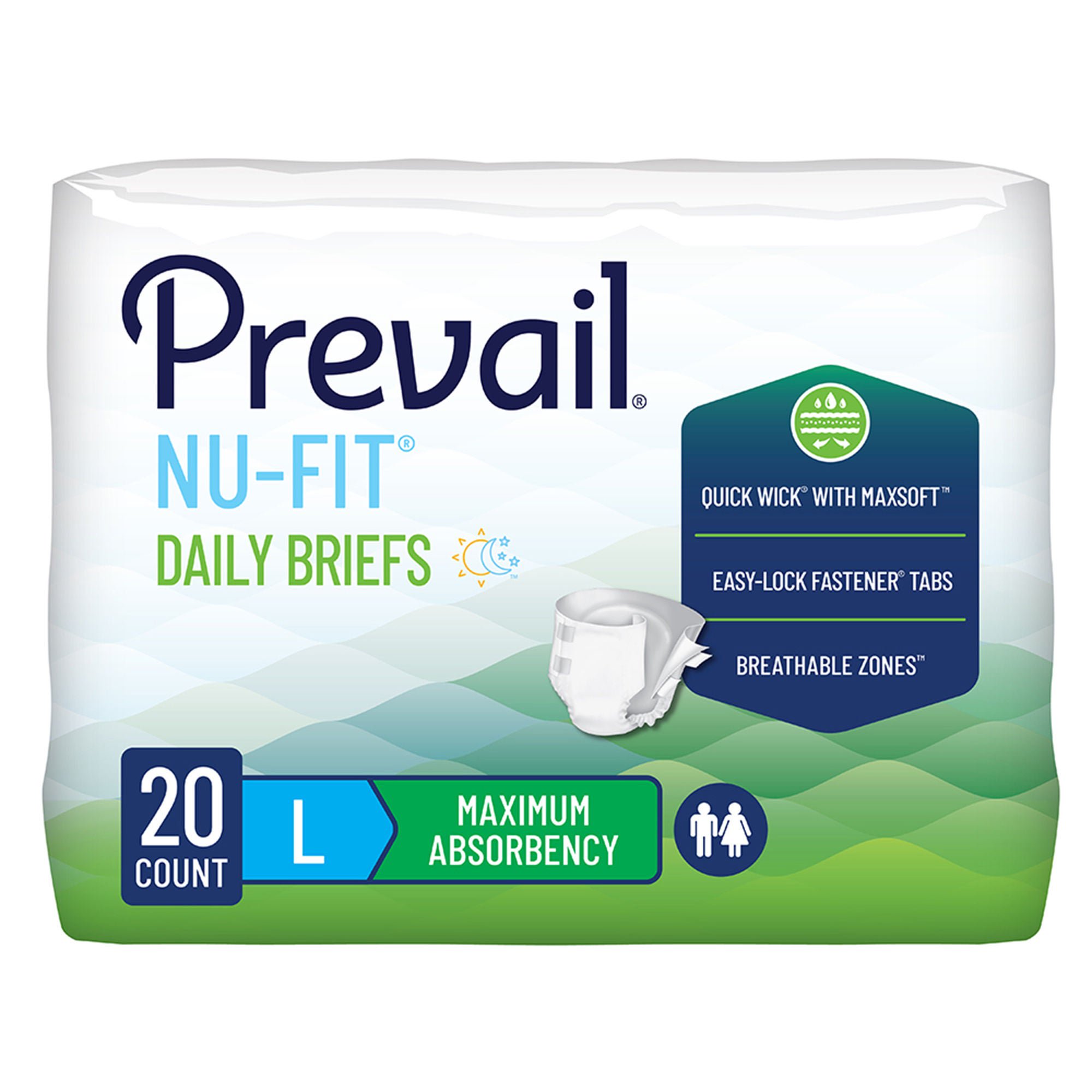 Prevail® Nu-Fit® Daily Briefs, Maximum Absorbency, Large