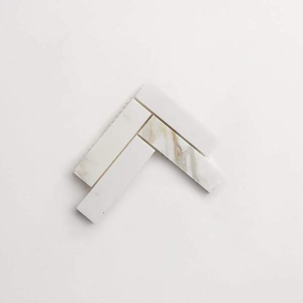 clé lapidary: legacy | herringbone mosaic sheet | honed | calacatta gold | sample 