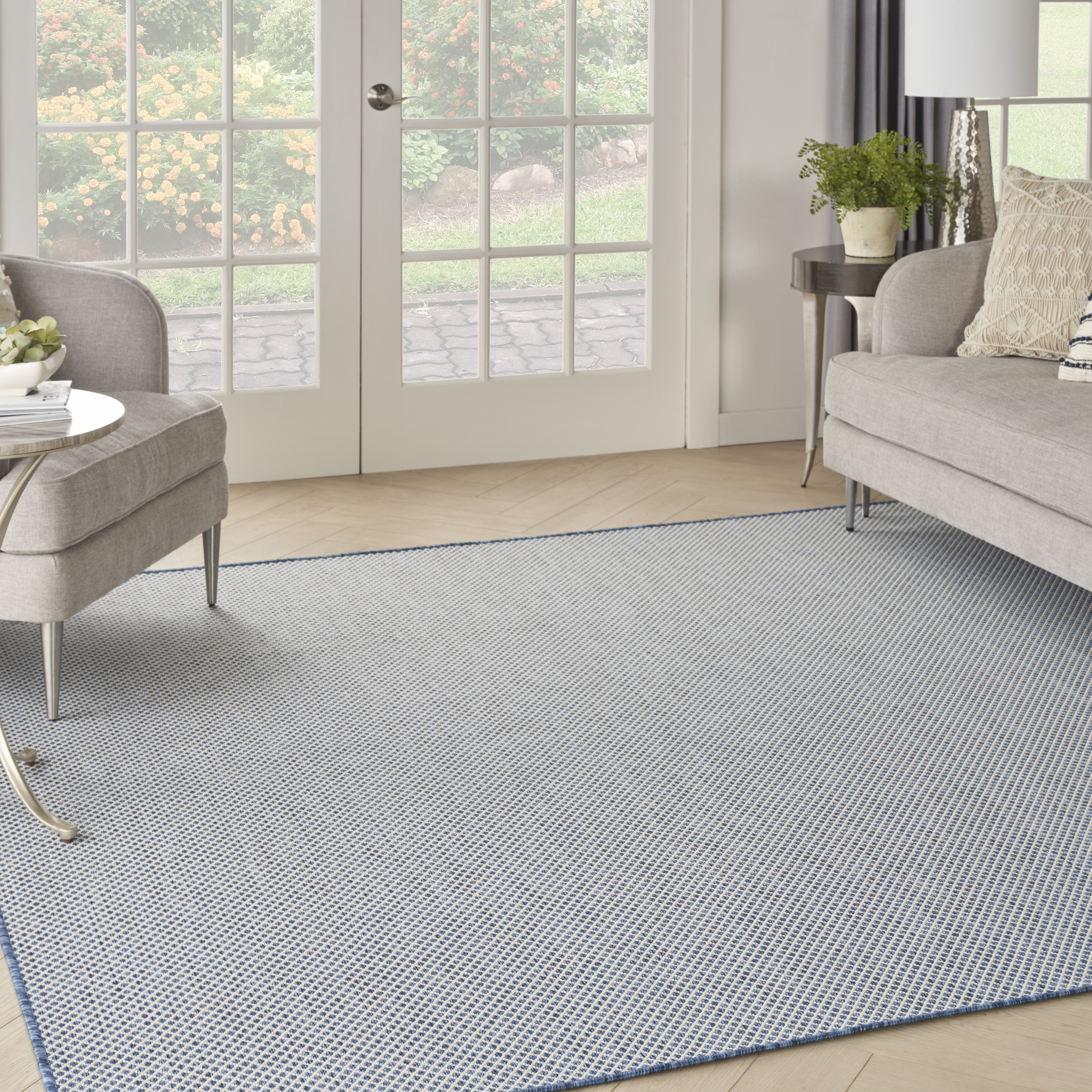 Nourison Courtyard 8' x Square Ivory Blue Modern Rug