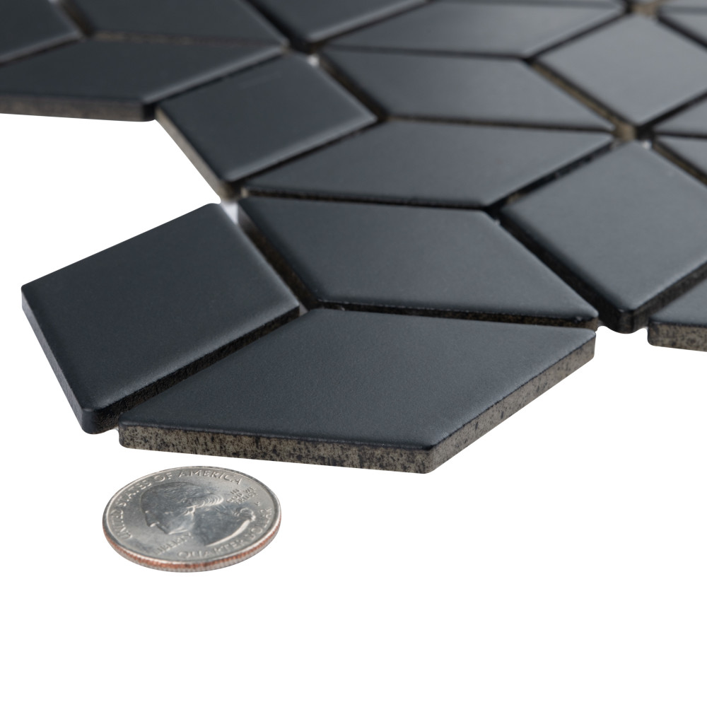 Sample – Hudson Rhombus Matte Black Porcelain Mosaic Tile