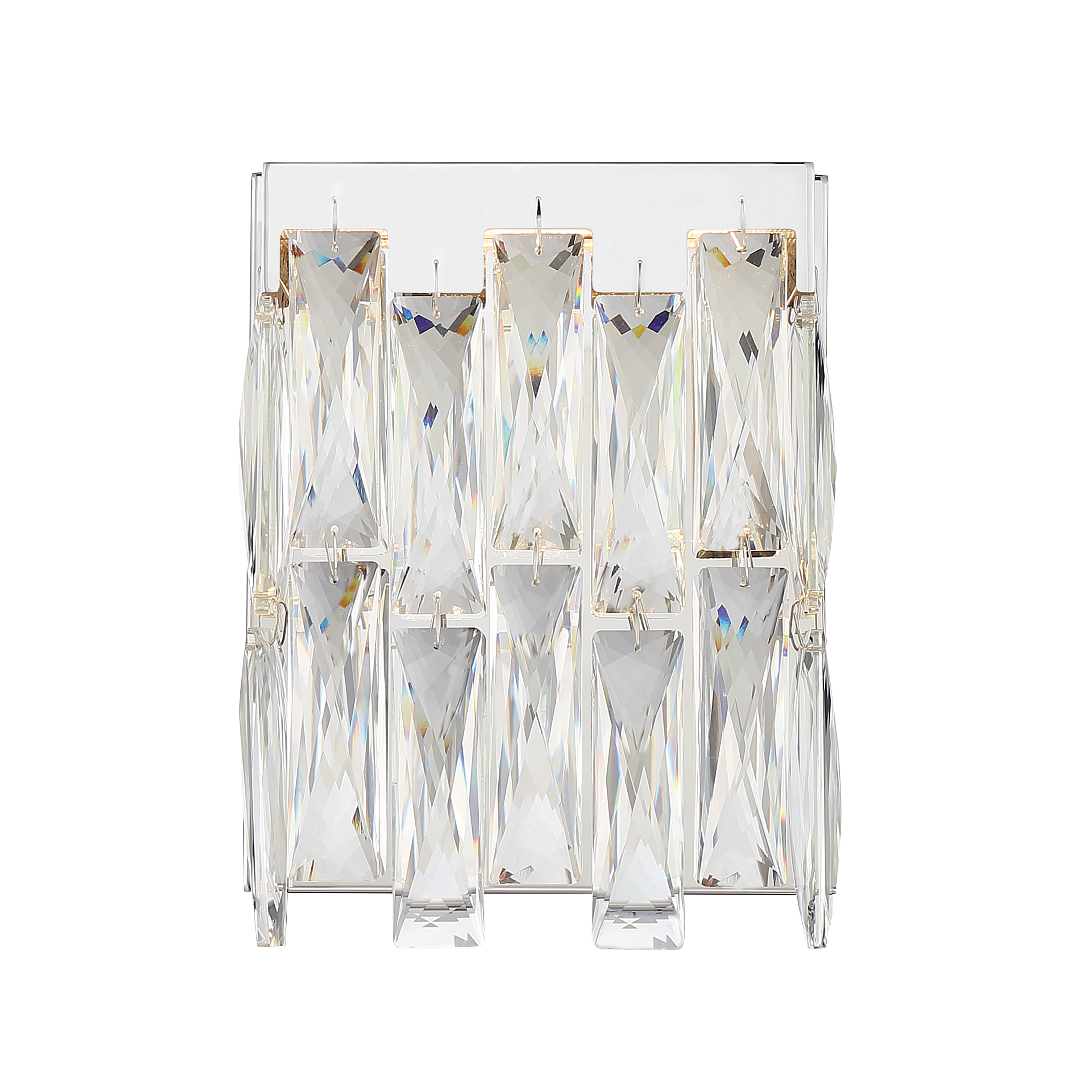 The Curio LED Bath Light combines contemporary chrome styling with clear beveled crystal accents for a sophisticated vanity lighting solution. ADA compliant with excellent color rendering (CRI 92) and dimmable functionality. - alternate view