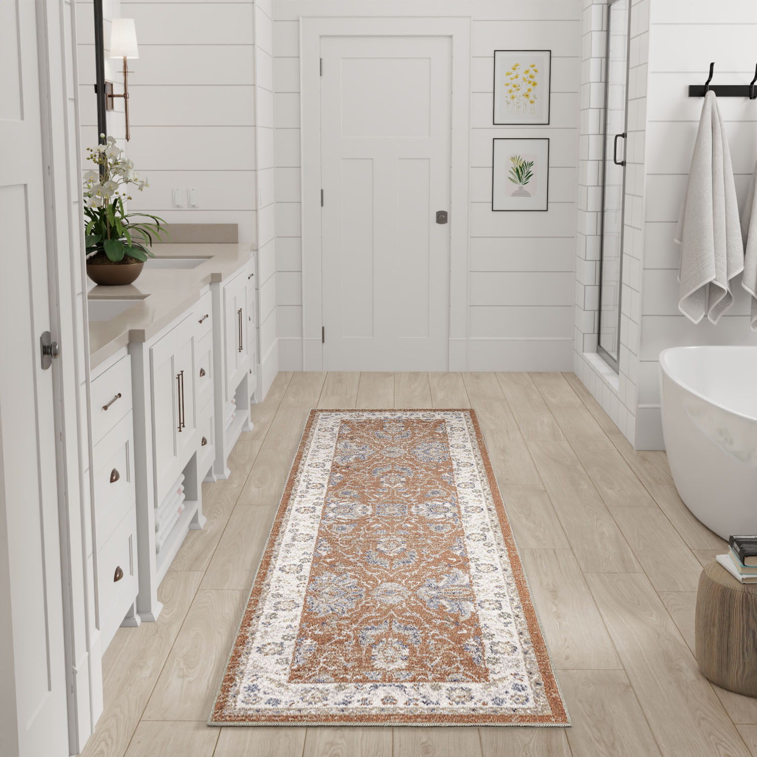 Nourison Astra Machine Washable 2'2" x 8' Rust Ivory Vintage Indoor Rug
