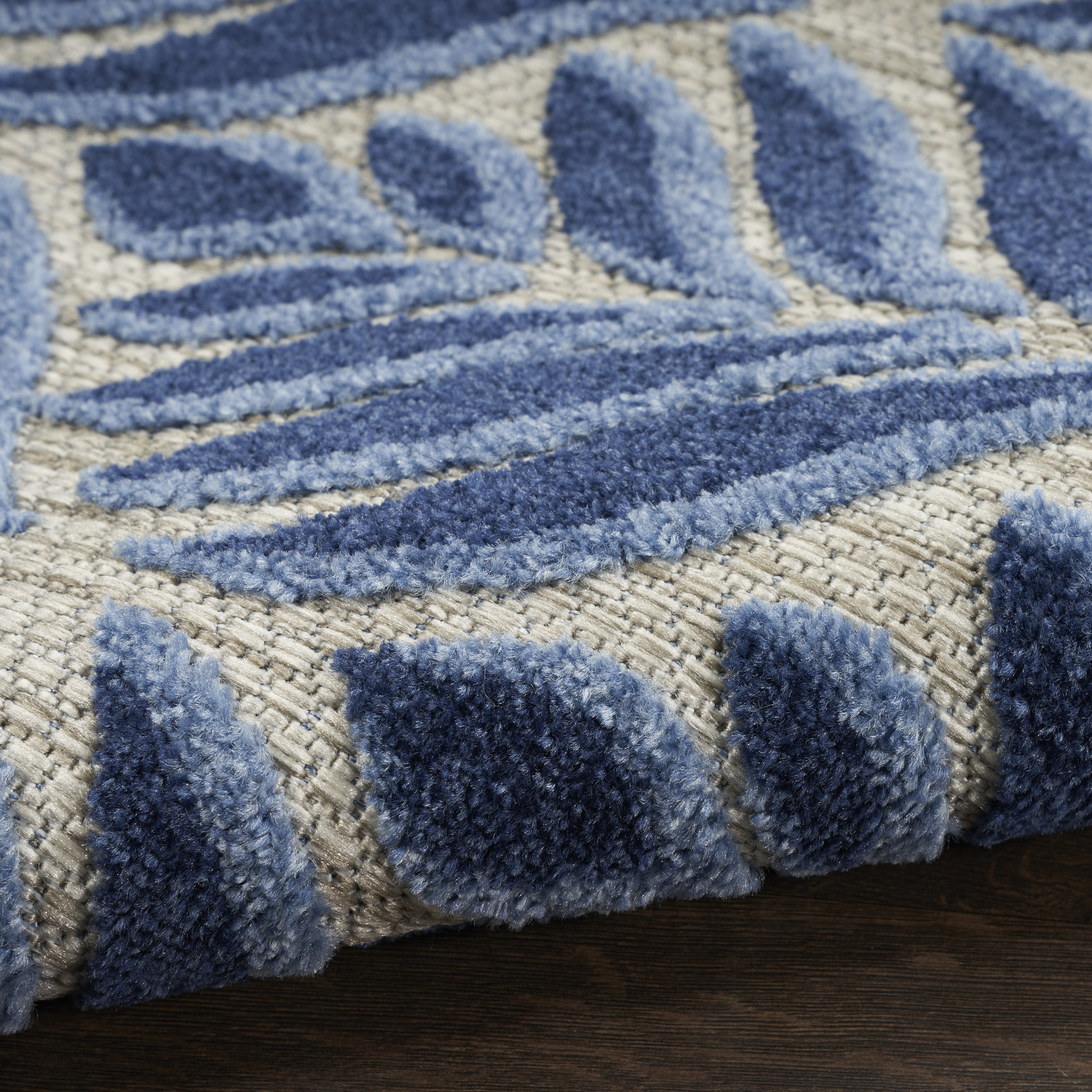 Nourison Aloha 5'3" x Round Blue Tropical Rug