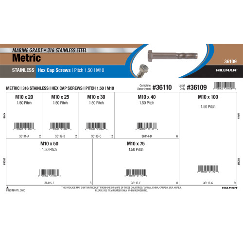 Metric 316 Stainless Steel Hex Cap Screw Assortment (M10)