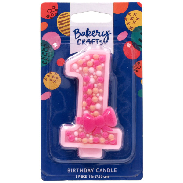 First Birthday Pink Numeral Candles
