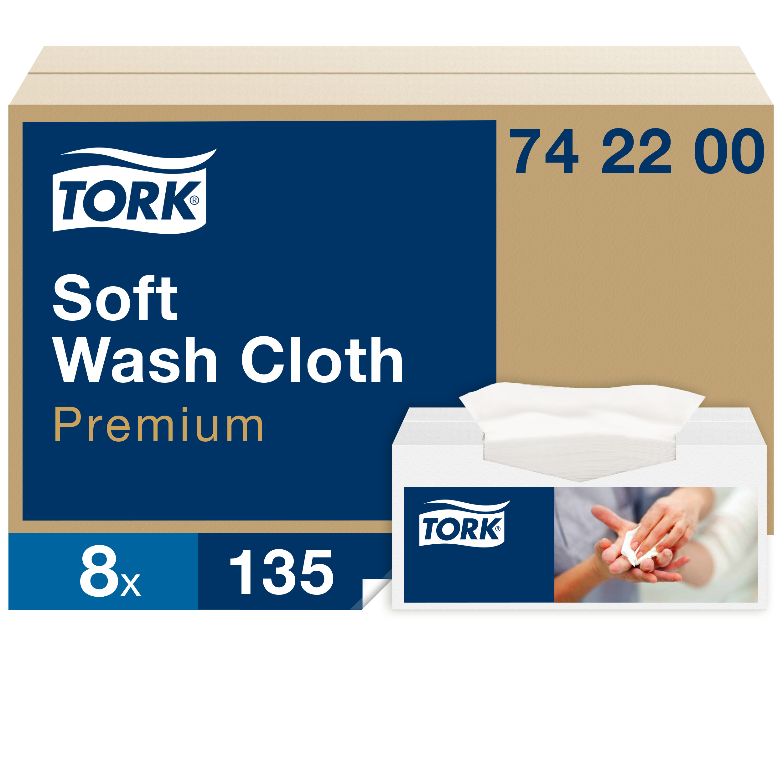 Vaskeklud, Papir, 30x32 cm, 8 pakker af 135 klude, Tork Premium 