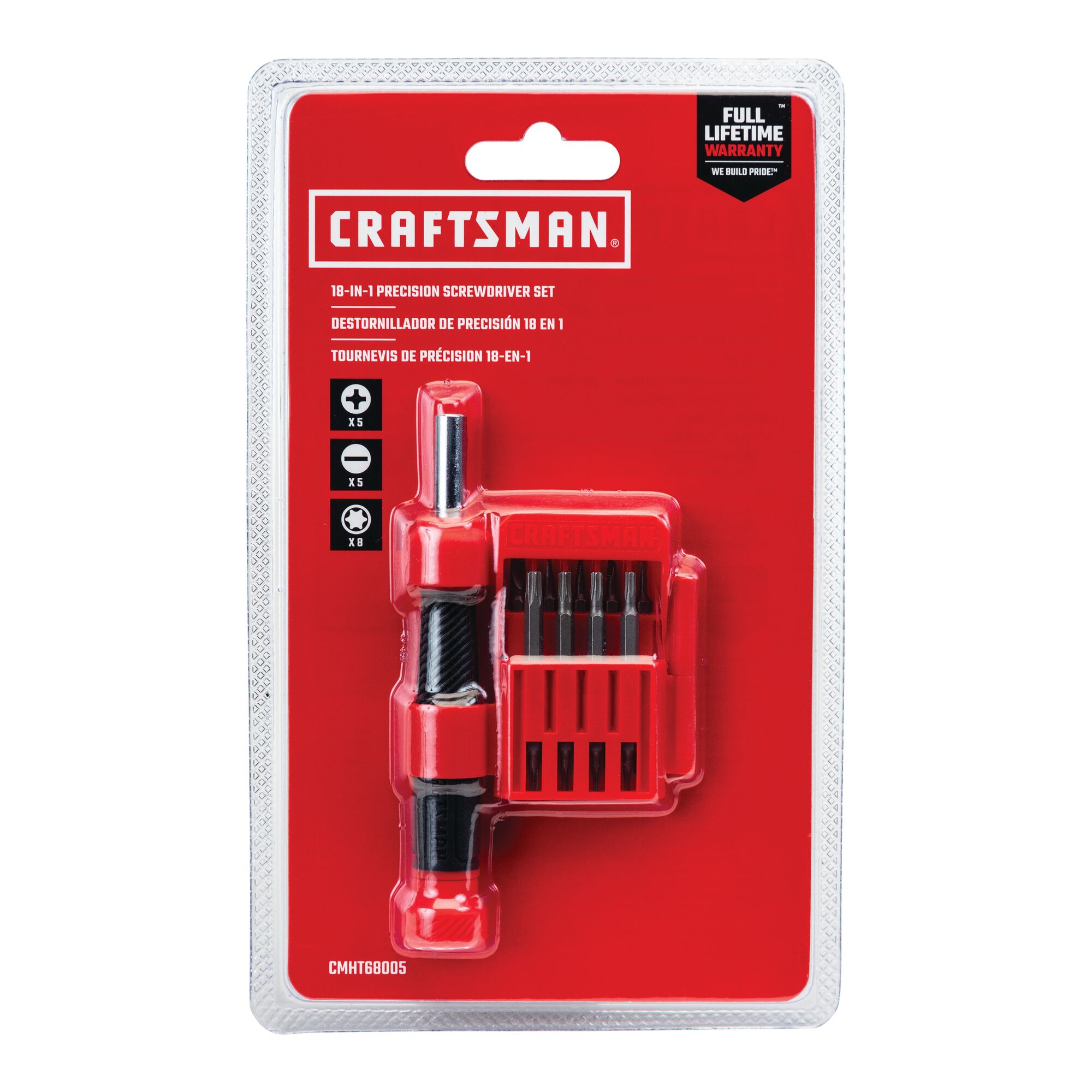 18 piece Precision Multi Bit ScrewDriver Set in carded blister packaging.