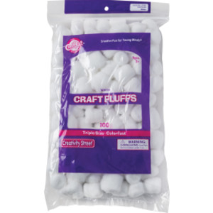 Triple-Size Craft Fluffs, White, 1 in, 100 Pieces