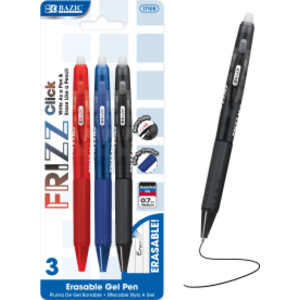 Frizz Erasable Gel Retractable Pens with Grip, Assorted Ink Colors, 3-Count