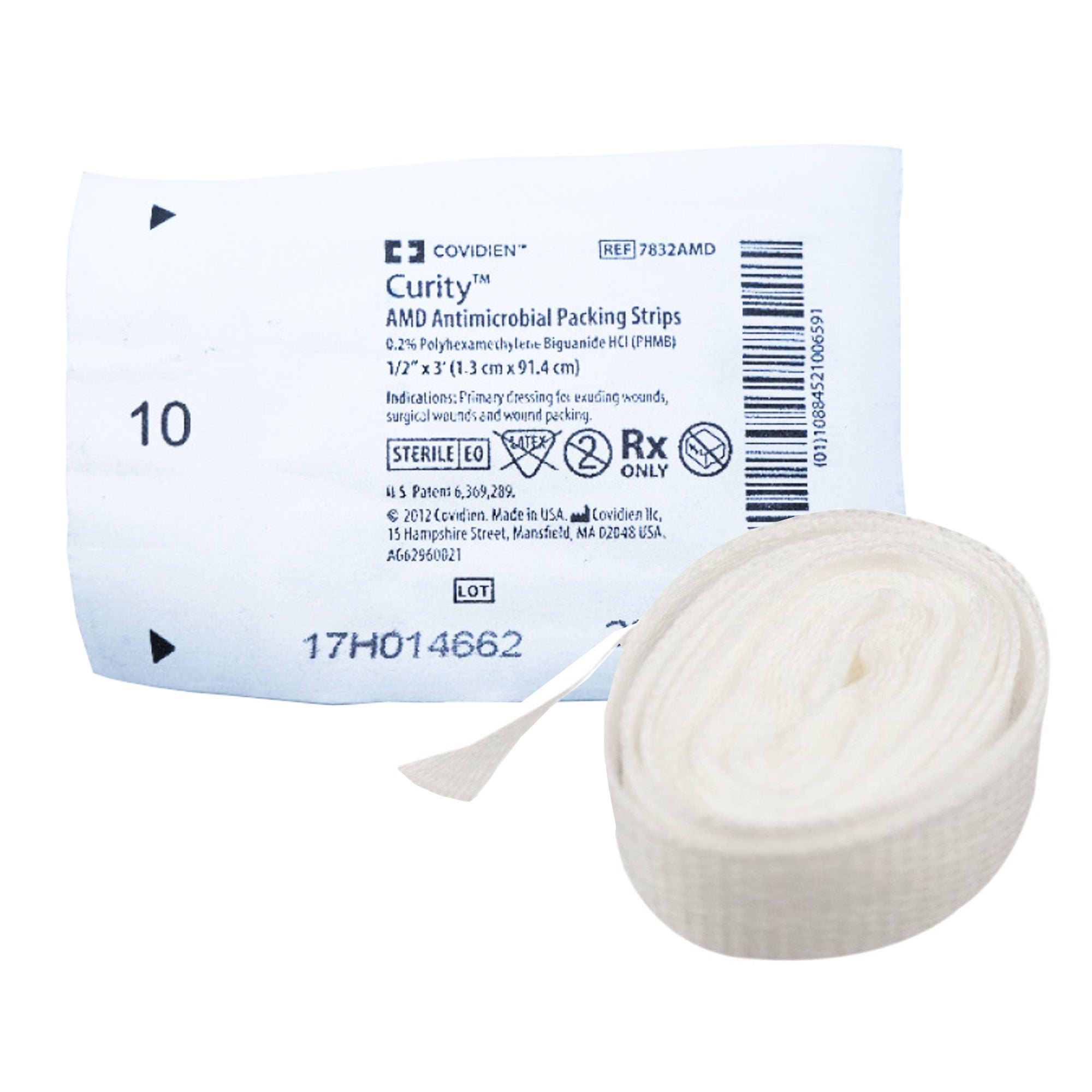 Curity™ AMD™ PHMB Wound Packing Strip, ½ Inch x 1 Yard