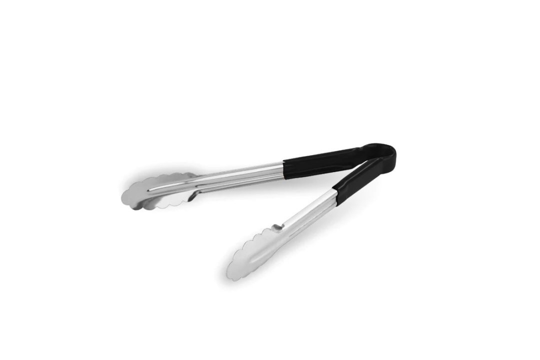 Pinzas festoneadas de acero inoxidable de 30 centímetros con mango de PVC negro