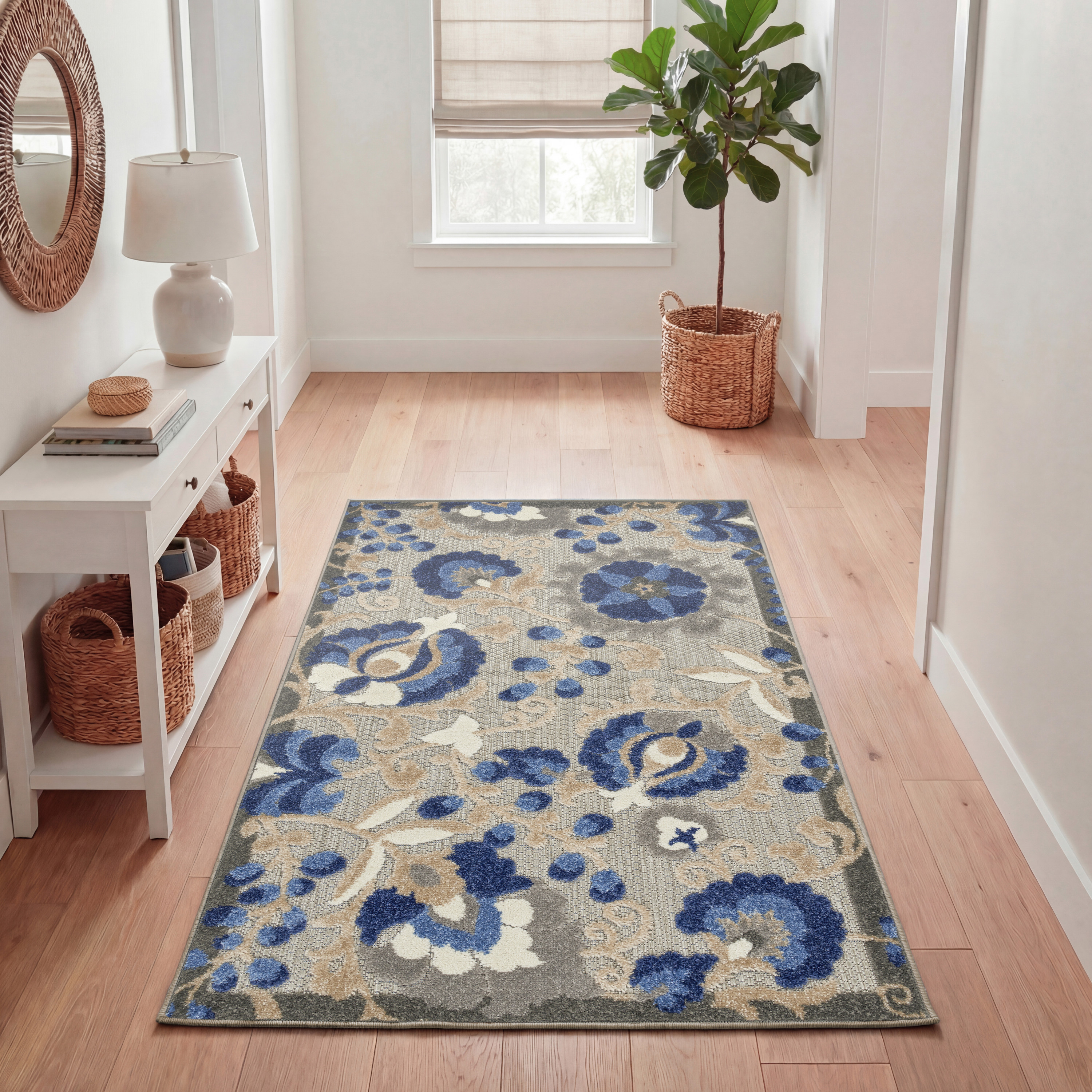Nourison Aloha 2'8" x 4' Natural Blue Farmhouse Rug